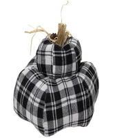 6.5" Black and White Plaid Stacked Fall Harvest Tabletop Pumpkin