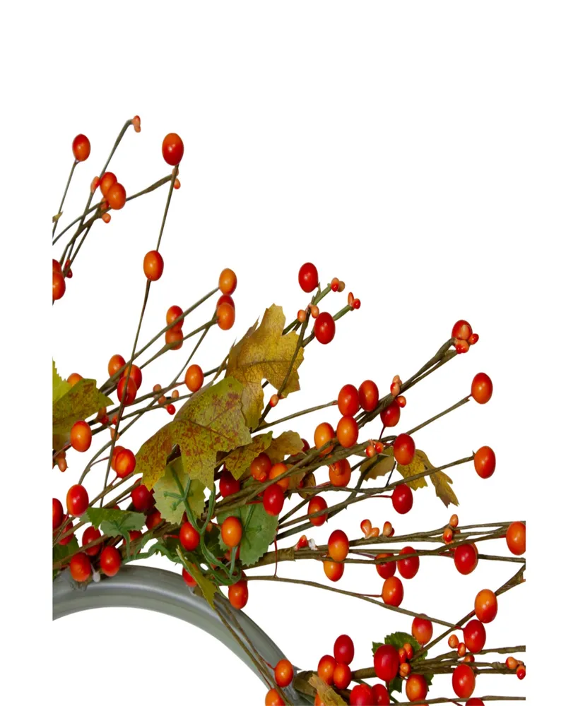 Orange Berries and Yellow Leaves Fall Harvest Artificial Wreath 22"