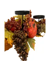 21" Orange Fall Harvest Leaves and Pumpkins Candle Holder