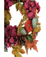 Orange and Burgundy Fall Harvest Artificial Floral and Pinecone Wreath 22"