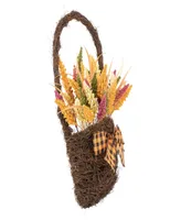 22" Autumn Harvest Hanging Basket with Artificial Fall Foliage