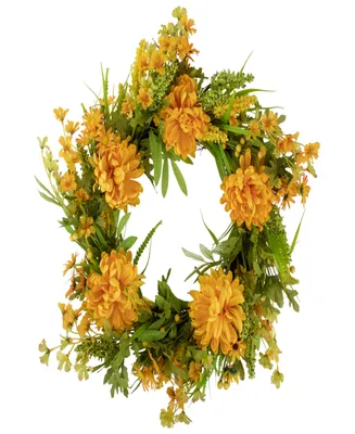 Yellow Peony Artificial Fall Harvest Twig Wreath 24" Unlit