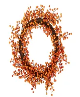 18" Red and Orange Berries Artificial Fall Harvest Twig Wreath 18" Unlit