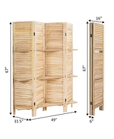 Costway 4 Panel Folding Room Divider Screen W/3 Display Shelves 5.6 Ft Tall