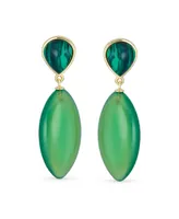 Bling Jewelry Unique Linear Malachite Green Natural Onyx Rhombus Shape Tear Drop Multi- Party Dangling Earrings in Gold Plated