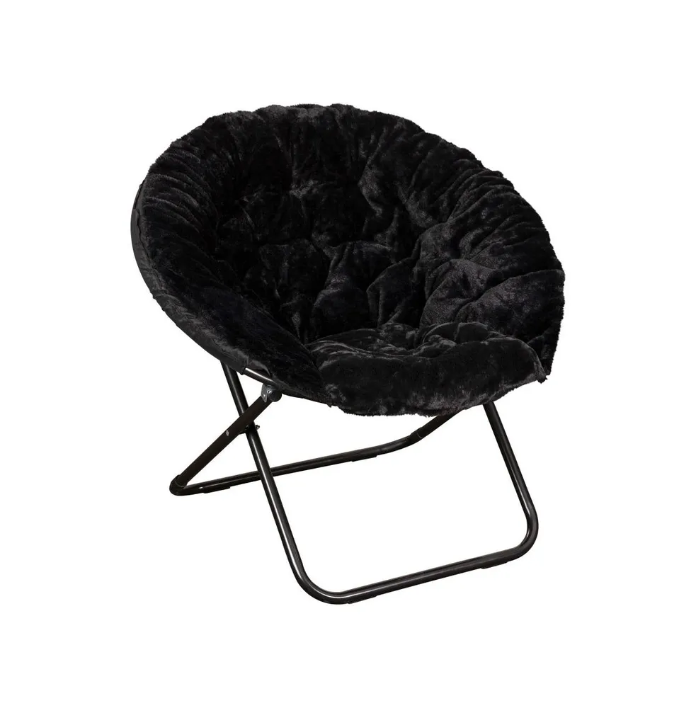 Emma+Oliver Ersa Oversize Folding Saucer Chair With Cozy Faux Fur Cushion And Metal Frame For Dorms, Bedrooms, Apartments More