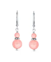 Bling Jewelry Natural Pink Coral Bali Milgrain Edged Beaded Rondel Separator Double Ball Round Drop Dangle Earrings Sterling Silver Lever back