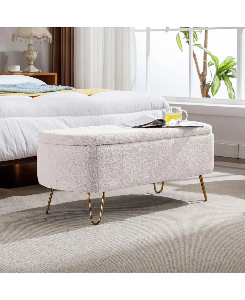 Simplie Fun Storage Ottoman Bench For End Of Bed Gold Legs