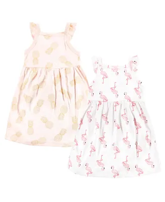 Hudson Baby Girls Cotton Dresses, Flamingo Pineapple, 0-3 Months