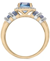 Blue Topaz (3 ct. t.w.) & Diamond (1/20 ct. t.w.) Halo Statement Ring in 14k Gold-Plated Sterling Silver