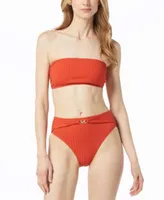 Michael Michael Kors Womens Ribbed Bandeau Bikini Top Ribbed Logo