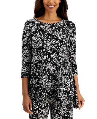 Jm Collection Women's 3/4 Sleeve Knit Dressing Printed Swing Top, Created for Macy's