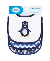 Luvable Friends Baby Boy Cotton Drooler Bibs with Fiber Filling 3pk, Mr Penguin, One Size