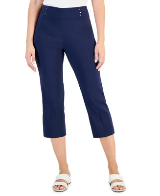 Jm Collection Women's Pull On Slim-Fit Rivet Detail Cropped Pants, Created for Macy's