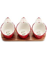 Winterberry Santa Dip Bowls with Wood Base