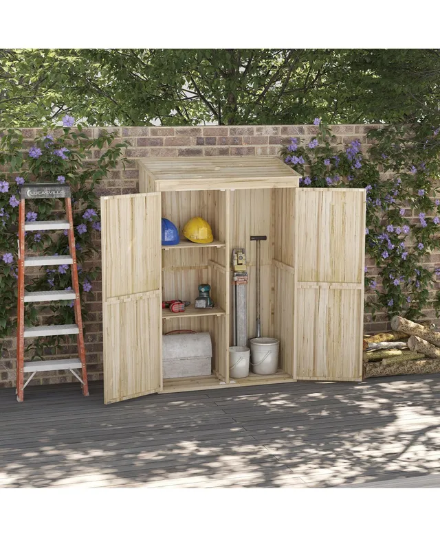 Outsunny Outdoor Storage Cabinet with 3 Shelves, Wooden Garden