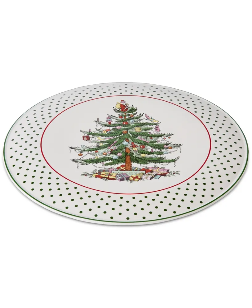 Spode Christmas Tree Polka Dot Earthenware Cake Plate