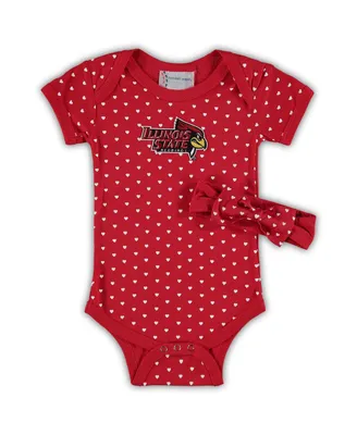 Girls Infant Red Illinois State Redbirds Hearts Bodysuit and Headband Set