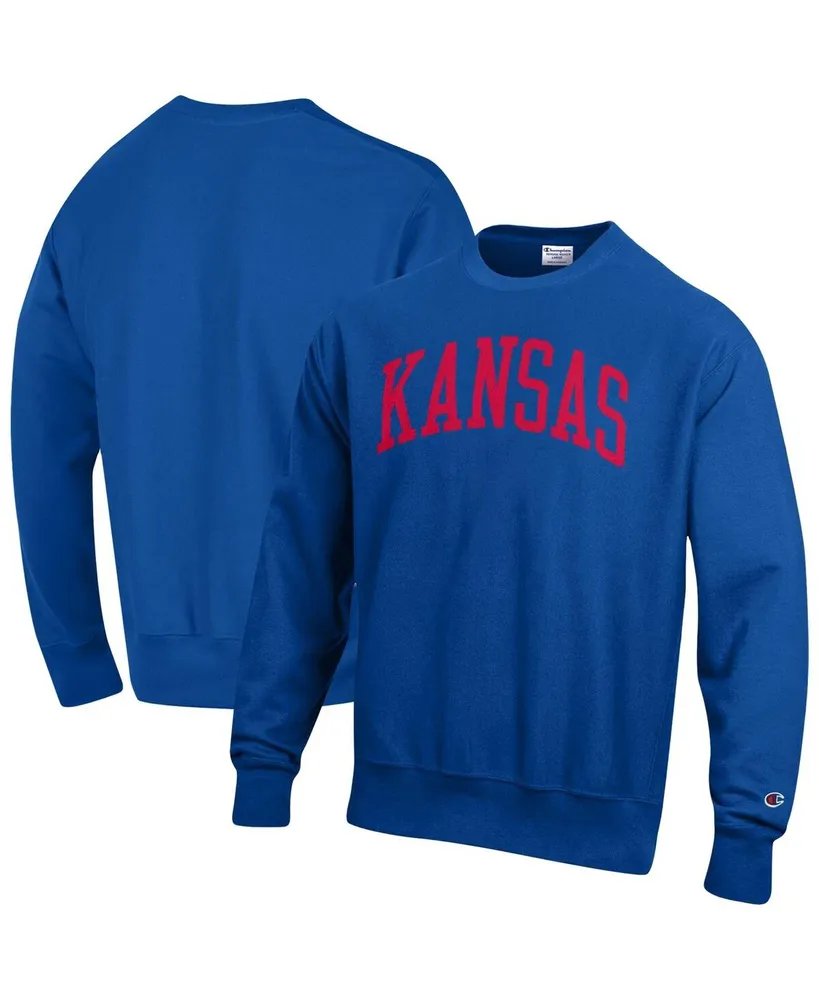 Men's Champion Royal Kansas Jayhawks Arch Reverse Weave Pullover Sweatshirt