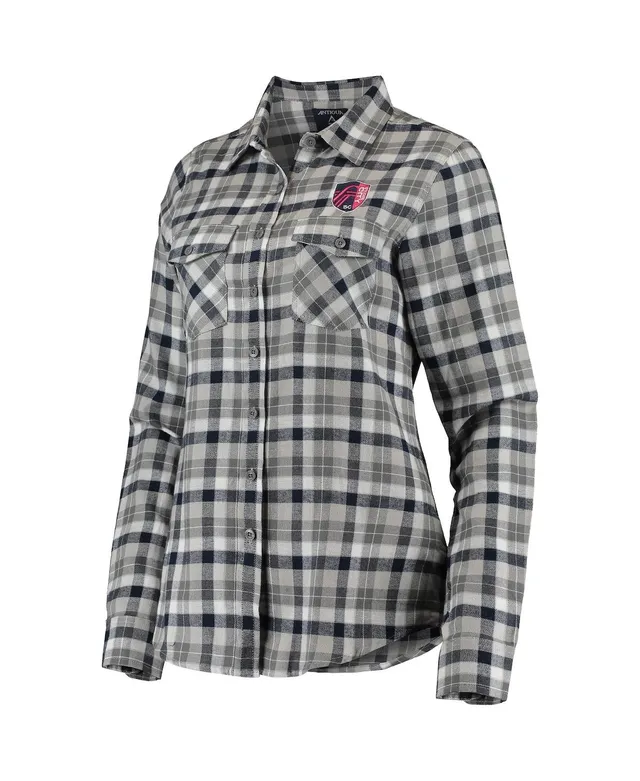 Women's Antigua Black/Gray Pittsburgh Steelers Ease Flannel Button-Up Long  Sleeve Shirt