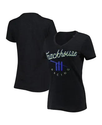 Women's G-iii 4Her by Carl Banks Black Trackhouse Racing Bump and Run V-Neck T-shirt