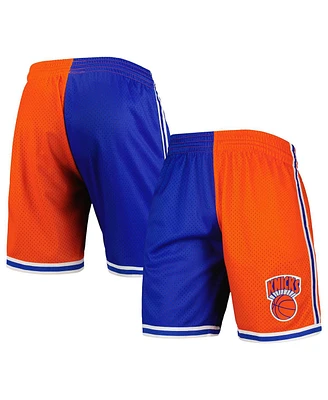 Men's Mitchell & Ness Blue, Orange New York Knicks Hardwood Classics 1991 Split Swingman Shorts
