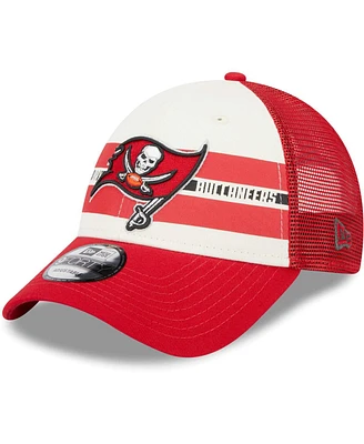 Men's New Era Cream, Red Tampa Bay Buccaneers Team Stripe Trucker 9FORTY Snapback Hat