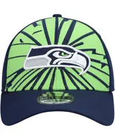 Men's New Era Neon Green, College Navy Seattle Seahawks Shattered 39THIRTY Flex Hat
