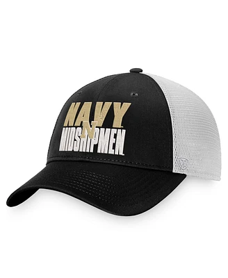 Men's Top of the World Black, White Navy Midshipmen Stockpile Trucker Snapback Hat