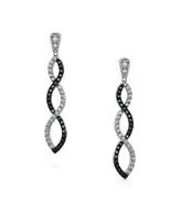 Bling Jewelry Black White Cubic Zirconia Pave Long Infinity Twist Drop Earrings For Women Prom Cocktail Party Cz