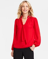 I.n.c. International Concepts Women's Long-Sleeve Chain-Neck Blouse, Created for Macy's