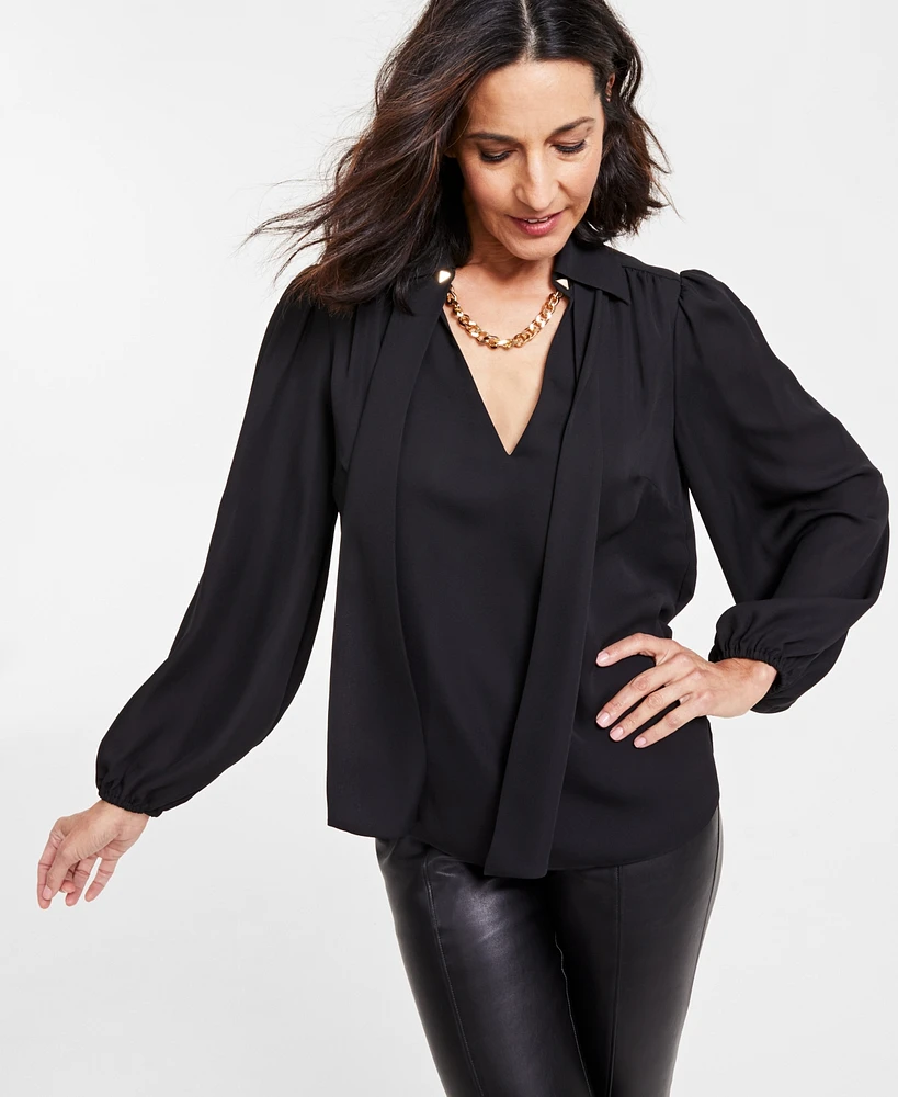 I.n.c. International Concepts Women's Long-Sleeve Chain-Neck Blouse, Created for Macy's