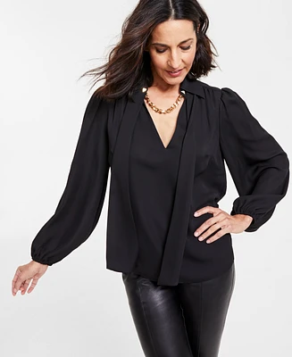 I.n.c. International Concepts Women's Long-Sleeve Chain-Neck Blouse, Created for Macy's