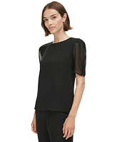 Calvin Klein Women's Elbow-Length Button-Sleeve Top