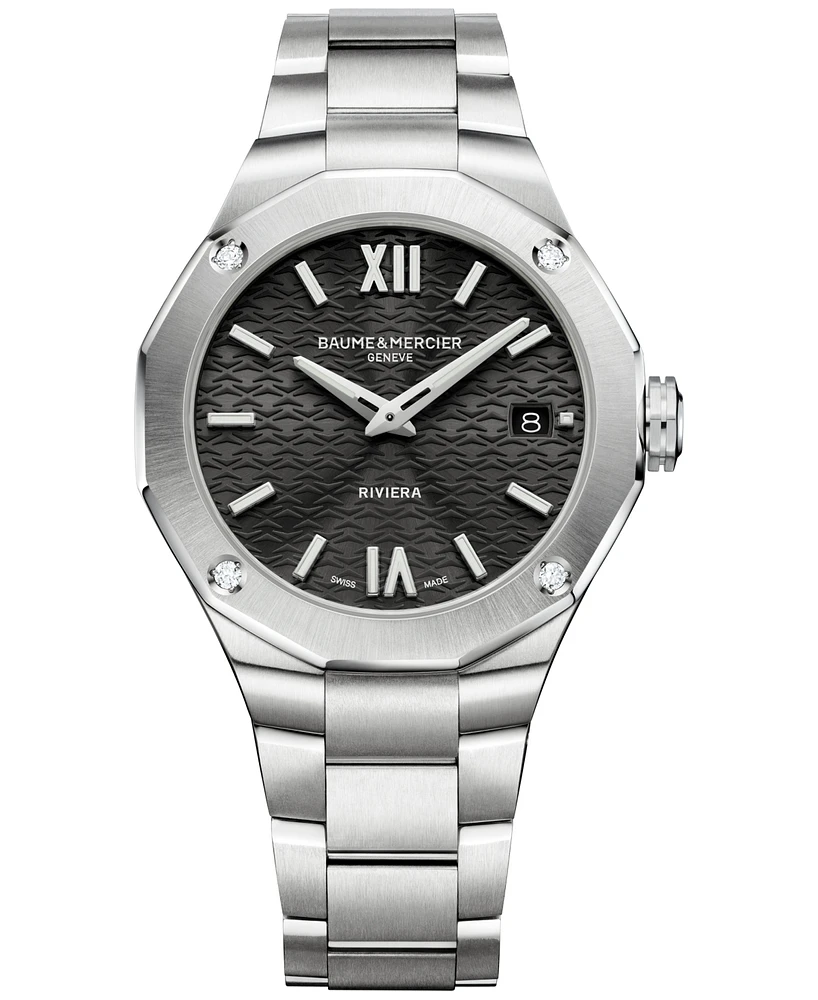 Baume & Mercier Women's Swiss Riviera Diamond (1/10 ct. t.w.) Stainless Steel Bracelet Watch 36mm