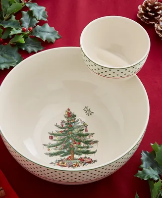 Spode Christmas Tree Polka Dot Tiered Chip & Dip Set