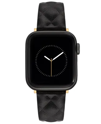 Anne Klein Women's Black Quilted Genuine Leather Band Compatible with 38/40/41mm Apple Watch - Black, Gold