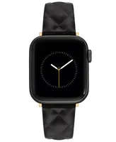 Anne Klein Women's Black Quilted Genuine Leather Band Compatible with 42/44/45/Ultra/Ultra 2 Apple Watch - Black, Gold