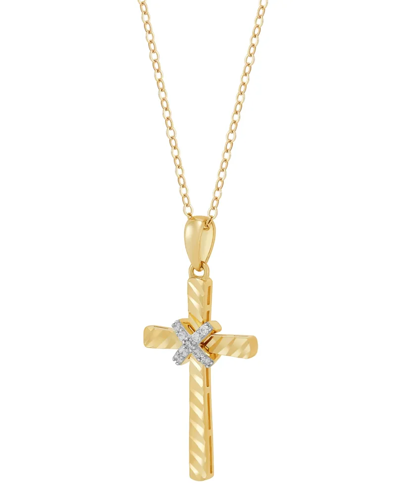 Diamond Accent Cross Pendant Necklace in 14k Gold-Plated Sterling Silver, 16" + 2" extender - Gold