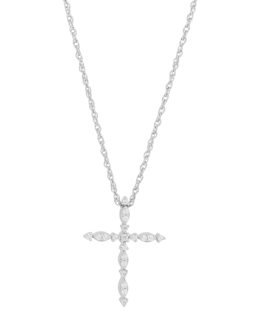 Diamond Cross Pendant Necklace (1/10 ct. t.w.) in Sterling Silver, 16" + 2" extender