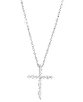 Diamond Cross Pendant Necklace (1/10 ct. t.w.) in Sterling Silver, 16" + 2" extender