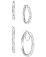 2-Pc. Set Crystal Pave Oval & Round Hoop Earrings