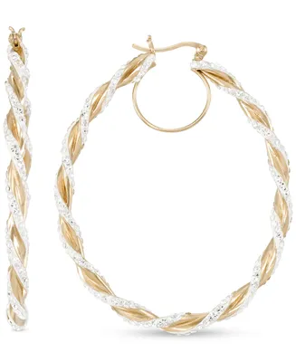 Crystal Pave Twist Style Oval Hoop Earrings