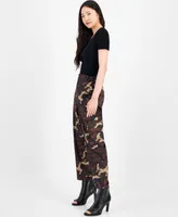 Bar Iii Women's Camo Washed Satin Cargo Pants, Created for Macy's