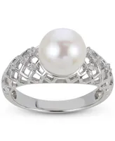 Cultured Freshwater Pearl (8 1/2mm) & Lab-Created White Sapphire (1/10 ct. t.w.) Lattice Ring in Sterling Silver