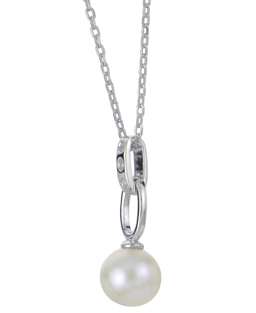 Cultured Freshwater Pearl (7-1/2mm) & Lab-Created White Sapphire Accent 18" Pendant Necklace in Sterling Silver