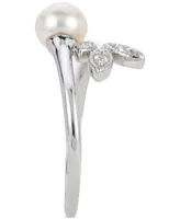 Cultured Freshwater Pearl (6mm) & Lab-Created White Sapphire (1/20 ct. t.w.) Bypass Ring in Sterling Silver