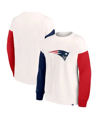 Women's Fanatics White New England Patriots Colorblock Primary Logo Pullover Sweatshirt