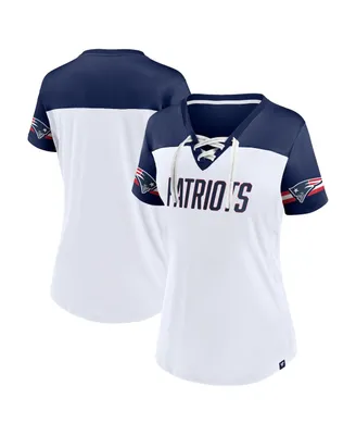 Women's Fanatics White New England Patriots Dueling Slant V-Neck Lace-Up T-shirt