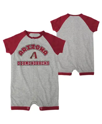 Newborn and Infant Boys and Girls Heather Gray Arizona Diamondbacks Extra Base Hit Raglan Full-Snap Romper